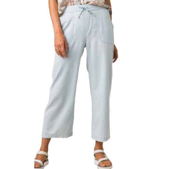 PrAna Podium Wide Leg Drawcord Mid Rise Casual Pull On Pants Light Blue Small - Picture 1 of 9